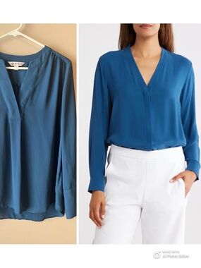 Counterparts Teal Blue V-Neck Long Sleeve Blouse